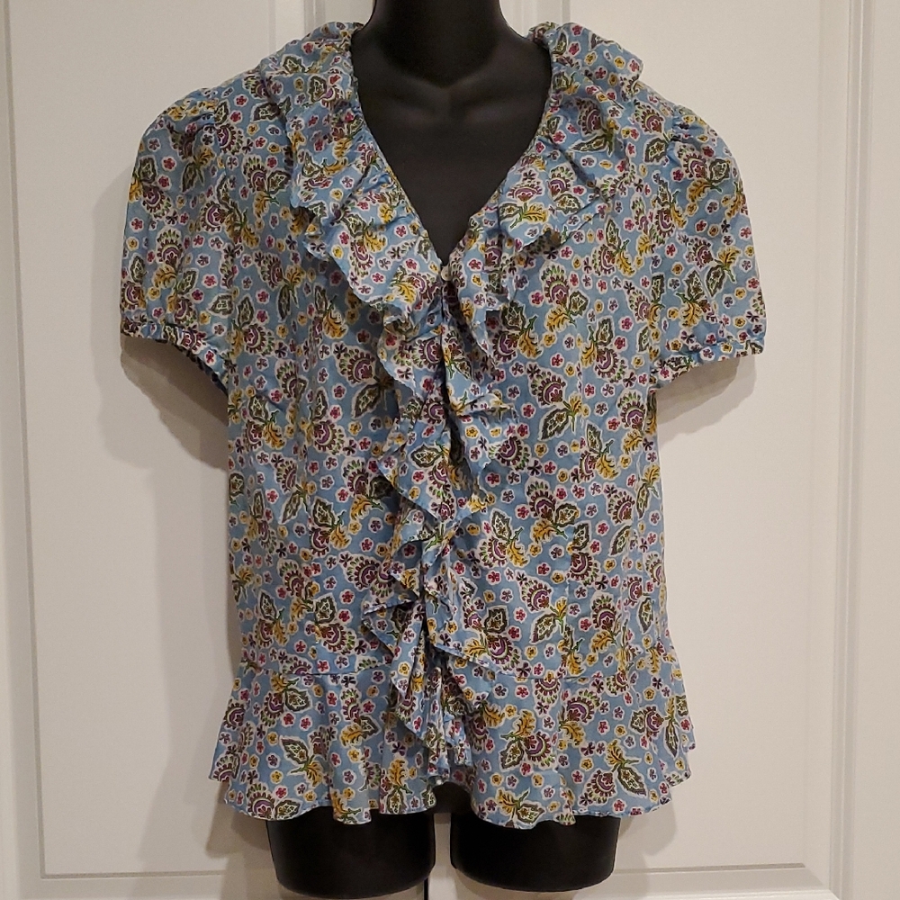 Ralph Lauren Floral Ruffle Blouse - Blue Multi
